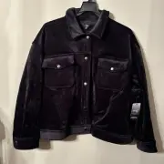 Terra & Sky Women's Plus Size 3 X Cropped Corduroy Shacket-Black With Tags