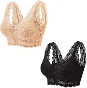 [Generic] 2-Pack Front Close Mastectomy Bras for Women Full Coverage Pockets Post Op Everyday Bra Top with Removable Pads