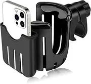 Heatunk Universal Cup Holder with Phone Organizer: Perfect for Strollers, Bikes, Wheelchairs, and More - Black