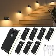 WILLED LED Night Light with Motion Sensor, 8 Pieces Stair Light with Motion Sensor, Rechargeable USB Night Light, Motion Sensor with 3 Modes (Auto/On/Off), for Stairs, Bedroom, Kitchen, Hallway,