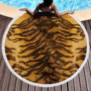 Tiger Skin Round Beach Pool Towel Fringe 150cm Throw Yoga Picnic Blanket Mat
