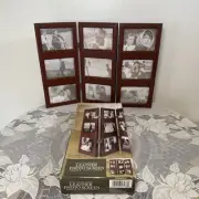 NEW LEATHER PHOTO FRAME 3 panel hinged screen HOLDS 9 PICTURES by OMT NIB