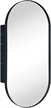 VANA NALA Matt Black Oval Recessed Bathroom Medicine Cabinet with Mirror Stainless Steel Metal Framed Oblong Pill Shaped Bathroom Cabinet with Mirror 16x33''