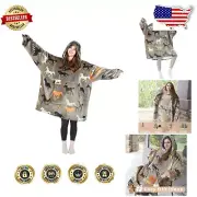 Lightweight Sherpa-Fleece Wearable Blanket Hoodie: One Size with Horse Design