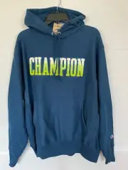CHAMPION Reverse Weave Hooded Sweatshirt MENS L LARGE JETSON BLUE NEW