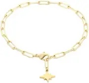 8" Bracelet with North Star Charm, 18k Gold - Paperclip Style FREE 2 DAY SHIP!