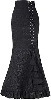 [Wraith of East] Women's Steampunk Skirt Victorian Long Side Lace up Ruffle High Waist Mermaid Renaissance Vintage Dress Maxi Skirt