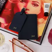 Navy Leather Personalised Passport and Luggage Tag Set