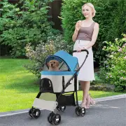 Costway3-In-1 Pet Stroller with Removable Car Seat Carrier-Blue