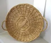 HUGE Wicker Basket Flat Round Serving Tray with Handles 23x24 New