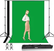 EMART Photo Video Studio Backdrop Stand Kit, 8.5x10ft（2.6x3m Photography Support System with 3 Muslin Backgrounds 100% Cotton (Black White Green)