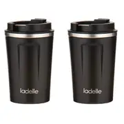 2x Ladelle Eco Culture Stainless Steel/PP 14cm/350ml Travel Mug/Tumbler Cup Noir