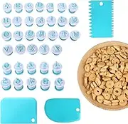 36PCS Cookies Stamp Impress Mold, Cake Fondant Cutters with 3 Cake Scraper, Alphabet Numbers Shape Biscuits Embosser Decorating Tools for Baking Sugar Cookies