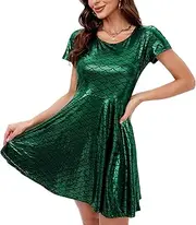 [Spadehill] Halloween Women Short Sleeve Shiny Mermaid Scaled Dress