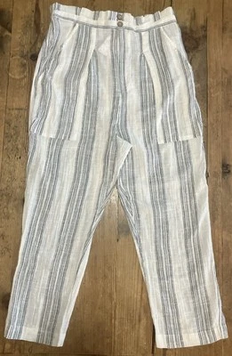 FREE PEOPLE Sz LARGE Ivory Black Striped Gauze Paperbag Pants