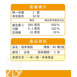 中化健康360 倍多喜錠(90錠/瓶) 維他命C 500mg｜官方旗艦店 盧彥勳推薦