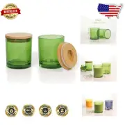 10 oz Bulk Glass Candle Jars with Bamboo Friction-Fit Lids - Dishwasher Safe