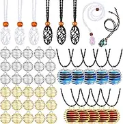 46 Pieces Necklace Cord Empty Stone Holder Spiral Bead Cages Pendant Adjustable Necklace Crystal Holder Jewelry Crystal Cage Pendant Gold Silver Spiral Gemstone Holder for Jewelry Making DIY Craft