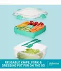 New SISTEMA TO GO Made in NZ 6Pc SALAD 1.1L CONTAINER w/ FORK KNIFE DRESSING POT