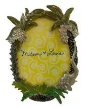 Milson & Louis PICTURE FRAME Green White Rhinestone Oval Island Elephant Tropic