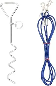 Heavy-Duty Dog Tie Out Cable with Ground Stake, 3m Length, Corrosion-Resistant Galvanised Iron Hook, Strong Steel Wire Coated with PVC - Perfect for Small to Medium Dogs, Safe Outdoor Solution