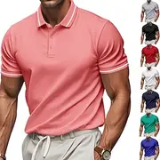 Men's Golf Shirt Golf Polos Shirts Work Casual Lapel Short Sleeve Basic Modern Plain Patchwork Buttons Summer Regular Fit Black White Pink Red Navy Blue Emeral