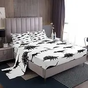 Feelyou Boys Bed Sheet Set Twin Size Kids Dinosaur Sheets Soft and Cozy Jungle Animal Pattern Bedding Set for Children Girls Toddler Bedroom White Black Wild Dino Bed Set,Sheets Set