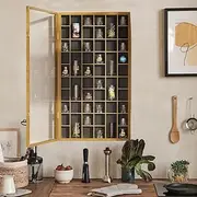 Shot Glass Display Case Solid Wood Cabinet with Lockable Door Wine Cup Storage Box with Removable Shelves Wall Mounted Large Wooden Cabinet for Home and Store (Brown, 46 Grids)