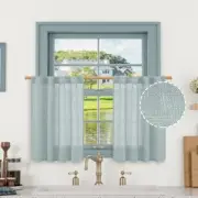 Short Linen Window Curtains 30 Inches 34"W x 30"L (Pack of 2) Greyish Blue
