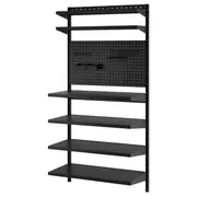 BROR wall shelf combination, with pegboard/black, 88x30/45x180 cm