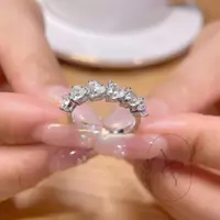 在飛比找蝦皮購物優惠-培育愛心排鑽戒指S925經典白搭時尚人工鑽石不掉色輕奢指環通