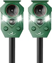 2 Pack of X-PEST Solar-Powered Ultrasonic Animal Repellent for Outdoor Yard, Waterproof Cat Deterrent with LED Flashing Lights and Motion Sensor,Effective to Repel Cats, Coyotes, Raccoons, and Deer