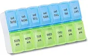 Berglander Pill Organizer 7 Day 2 Times a Day, Large Weekly AM PM Pill Box, Day Night Medicine Organizer, Pill Case 2 Per Day, Pill Container Twice A Day Blue and Green Lid