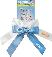 Bluey Long Tail Hair Bow Set for Girls – White & Blue Satin Bows with Stickers – DIY Hair Accessories for Kids Ages 3+