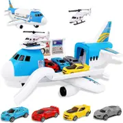 Yuzee Transport plane, transport cargo plane car children's toy set, including 4 cars, 1 helicopter toys