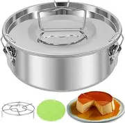 LeoLeoyy Stainless Steel Flan Mold Set with Steamer Rack and Silicone Mat Flan Pan Mold with Lid 1.5QT Capacity Flan Baking Mold Round Cake Baking Flan Maker Cheesecake Pans for Chocolate Cake