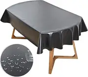 Amonsa Oval Tablecloth 60 x 102 inch for 8-10 Seats Waterproof, TPU Coated Spill Proof Dining Table Cloths Black