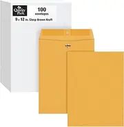 Quality Park 9 x 12 Clasp Envelopes with Deeply Gummed Flaps, Great for Filing, Storing or Mailing Documents, 28 lb Brown Kraft, 100 per Box (QUA37890)