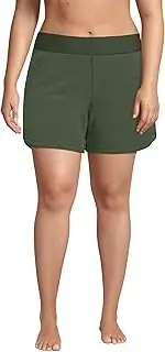 [Lands' End] Women's 5" Quick Dry Elastic Waist Board Shorts Swim Cover-up Shorts with Panty, Rich Olive Green, 26 Plus