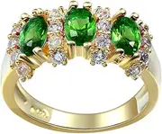 [Bigood] Pandora Flower Cut Crystal CZ Ring in Gold-Plated Sterling Silver Green