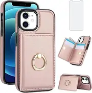 Asuwish Phone Case for iPhone 11 6.1 Cover with Tempered Glass Screen Protector and RFID Credit Card Holder Slot Kickstand Ring Cell Flip iphone11case iPhone11 i Phone11 11s XI 11R Women Men Rose Gold