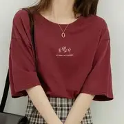 Short-Sleeve Crew Neck Floral Print Tee Black - M