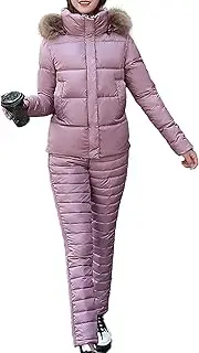[Qolkmuiy-GJ] Woemn's Winter Zipper Skisuit 2 Piece Winter Casual Warm Thick Pencil Pant Suit Hooded Snowsuit Outdoor Jumpsuit