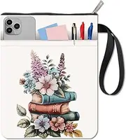 CRASPIRE Book Sleeve Protector with Zipper Retro Boho Floral Books Patterns Book Cover for Paperbacks Washable Fabric Cloth with Extra Sleeve Pocket Zippered Book Pouch Bag for Book Lovers Classmate