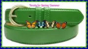 S M L or XL WOMEN LADIES GREEN LEATHER St Patricks Day Skinny Leather Belt