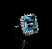 Awesome Huge Transparent Aqua Emerald Cut Lab Created Aquamarine Women's Ring