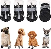 Rstigiker Waterproof Dog Boots, Fleece Shoes with Reflective Straps Winter Dog Paw Protector Warm Booties for Injured Paws Anti-Slip Walking Boots Outdoor for Small, Medium Dogs, Puppy (L)
