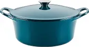 Rachael Ray Enameled Cast Iron Dutch Oven/Casserole Pot with Lid, 5 Quart, Teal