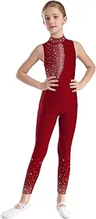 [inhzoy] Kids Girls Sparkly Gymnastics Unitards Sleeveless Cutout Back Ballet Dance Costume Tumbling Training Jumpsuit