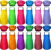 SATINIOR 12 Pieces Kids Apron and 12 Pieces Chef Hat, Child's Adjustable Aprons and Chef Hat Kitchen Bib Aprons with 2 Pockets for Boy Girls Kitchen Cooking Baking Wear(Multi-colors, L for 7-13 Age),